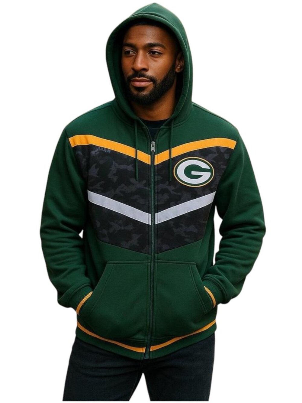 Green Bay Packers NFL Reversible Full Zip Hoodie Jacket Black Ops Camo Small